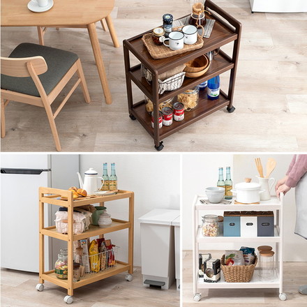 キッチンワゴン 天然木 キャスター付き キッチンラック キッチン収納 ワゴン 棚 ラック サブテーブル キッチン ダークブラウン