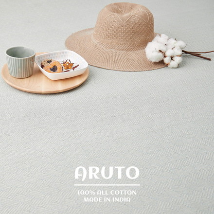 洗濯機で洗える綿100%ラグ アルト 約90×185cm インド綿 ボンディング ラグマット 滑り止め付き ブルー[270078901]