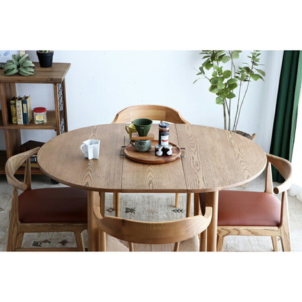 ダイニングテーブル 伸長式 幅90(120)cm 丸テーブル ラウンドテーブル 楕円形 木製 変形