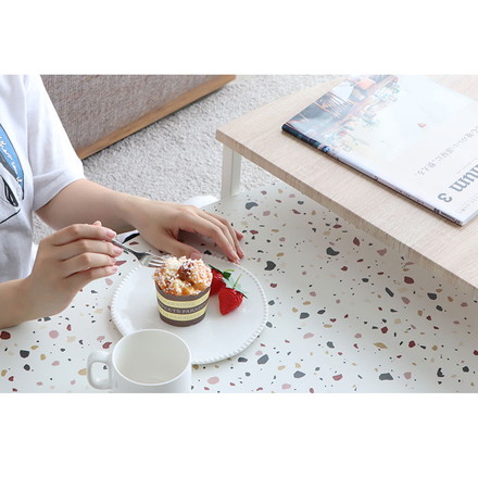 センターテーブル 幅122cm リビングテーブル 棚付き テラゾー柄 楕円テーブル 丸テーブル 机