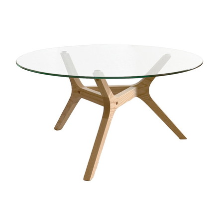 ガラステーブル 円形 幅80cm ローテーブル 天然木 木脚 センターテーブル リビングテーブル