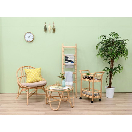 ラタンテーブル 円形 直径50cm 木製 ガラス センターテーブル ローテーブル 韓国