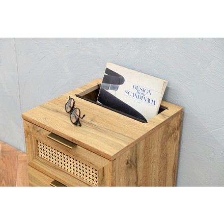 ラタン サイドテーブル 幅35cm 天然ラタン 収納 引き出し ベッドテーブル ほぼ完成品