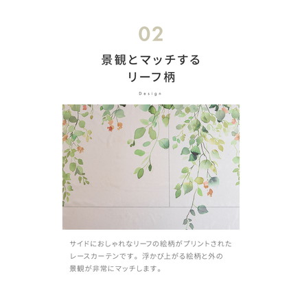レースカーテン 採光 プリント リーフ フラワー 柄 見えにくい 40サイズ UVカット 遮像 ウォッシャブル カーテン 一人暮らし 新生活 幅100 幅200 ボタニカル 植物 幅100×丈108cm2枚組