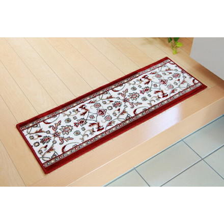 玄関マット あがり框 洗える モケット織り 王朝柄 メンデル グリーン 30×90cm