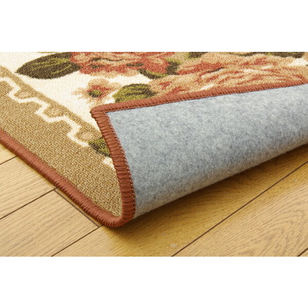 ナイロン 花柄 簡易カーペット 撥水キャンベル ベージュ 江戸間6畳（約261×352cm）