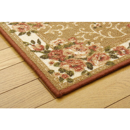 ナイロン 花柄 キッチンマット 撥水キャンベル ベージュ 約44×120cm