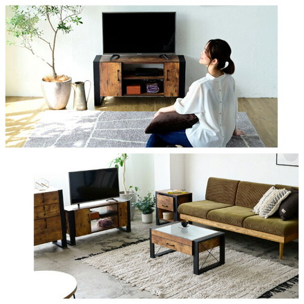 ヴィンテージ調 テレビ台 ローボード 幅90 テレビボード テレビラック 32型 40型 脚付き 扉収納