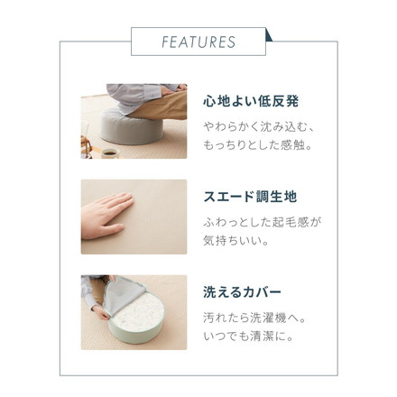 低反発クッション 丸形 厚さ15cm 丸型 極厚 ふわふわ 肌触り 洗える クッション ラウンドクッション フロアクッション 座布団 座椅子 アイスグリーン