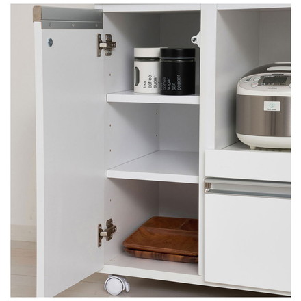 キッチンカウンター 完成品 幅82 レンジワゴン 間仕切り 背面化粧仕上げ 鏡面 白 ホワイト 食器棚 キッチンワゴン