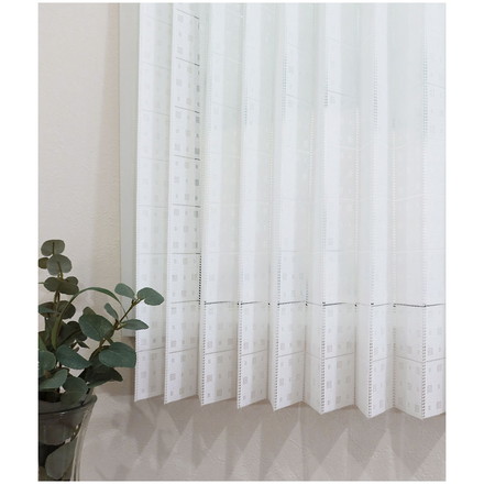 日本製 巾100cm×丈115cm ホワイト パタパタ アコーディオンカフェカーテン ドット柄 ハサミでカット