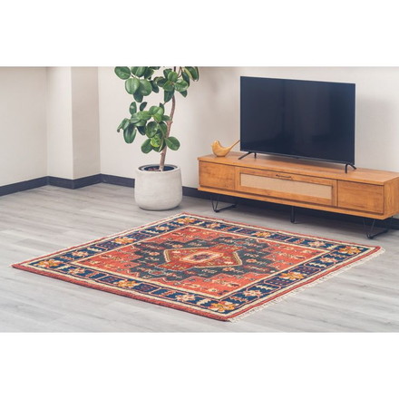 ラグ 190×190cm 柄 トライバル 部族絨毯風 ウール コットン 天然素材