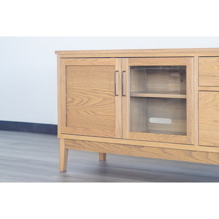 マルチリビングボード 幅135cm 天然木 日本製 テレビ台 ローボード 収納棚 オイル仕上げ ガラス扉