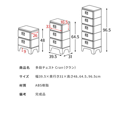 多段チェスト Cran クラン 2段 2段タイプ 収納 収納ボックス 収納棚 棚 スリム レトロ 可愛い カラバリ クリーム