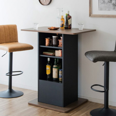 カウンターテーブル コンパクト Baron バロン 幅85cm 収納付き バーテーブル ブラウン/ブラック