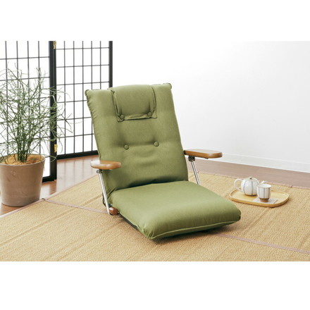 ポンプ肘式座椅子 YS-1075C 木肘 ポンプ式アーム 座椅子 リクライニング ブラウン