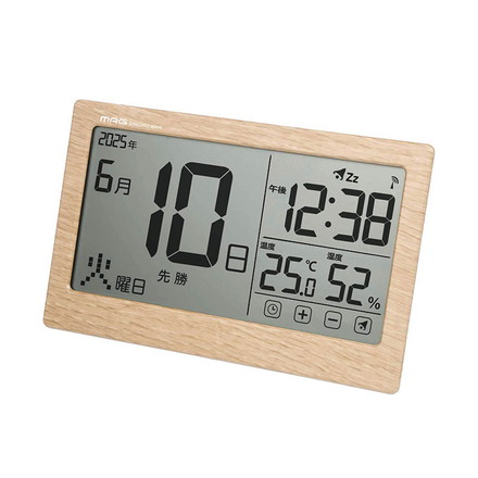 MAG マグ デジタルカレンダー 六曜 置き時計 壁掛け時計 掛け時計 兼用 スタンド付き 電波時計アラーム スヌーズ