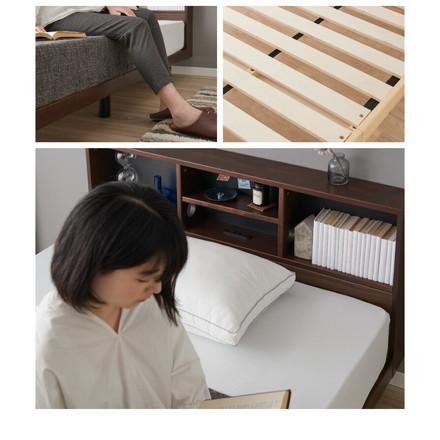ベッド すのこベッド セミダブル ベッドフレーム 宮付き 宮棚 棚付き ヘッドボード 2口コンセント付き ナチュラル