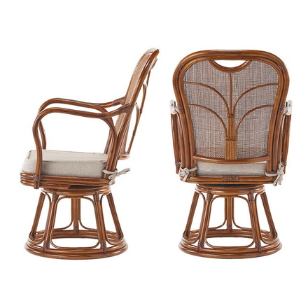 椅子 ラタン チェア 肘掛け高め 背もたれ有 ハイバック 読書やスマホが楽になるラタン回転椅子ハイ 高座椅子 籐