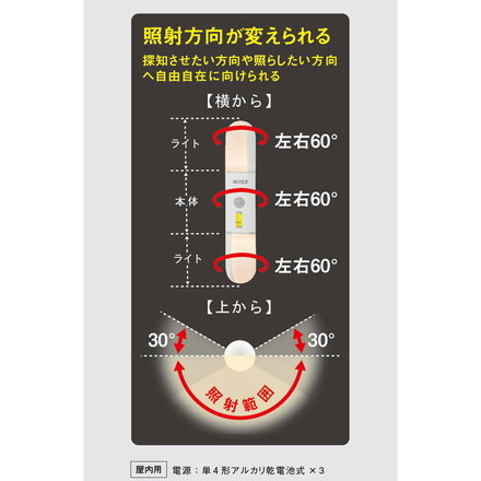 ムサシ どこでも スリムセンサーライト ASL-025 自由自在 玄関 食器棚 物置 懐中電灯 マグネット付