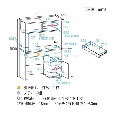 キッチンボード 食器棚 レンジ台 幅120cm 高さ180cm ナチュラルブラウン コンセント付 メラミン天板