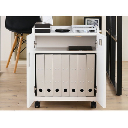 白井産業 オフィスコ 扉付き 収納ワゴン 木製 キャスター付き ホワイト 白 収納 取っ手付き 幅50 奥行き31