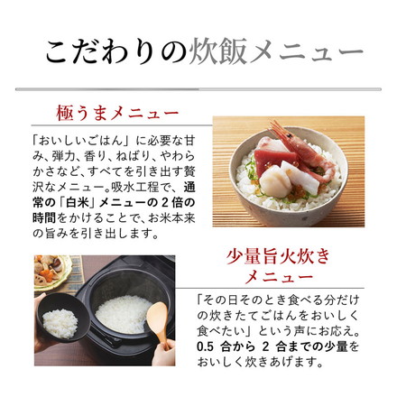 TIGER タイガー 圧力IHジャー炊飯器 炊きたて 5.5合 土鍋蓄熱コート 極うま 少量 冷凍 おにぎり 分づき米 玄米 雑穀 麦飯 GABA 調理 圧力クリーニング お手入れ簡単 JRI-T100K ブラック