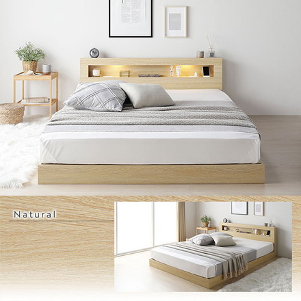 ベッド セミシングル 国産ポケットコイルマットレス付き ブラック 低床 すのこ 照明付 宮付 棚付