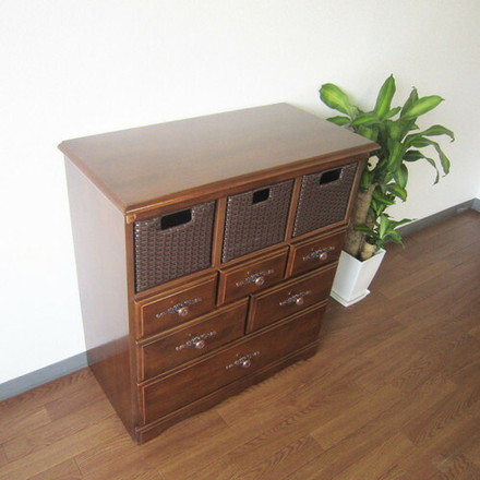 【ベルク】チェスト 幅80cm(ラバーウッド・ブラウン)