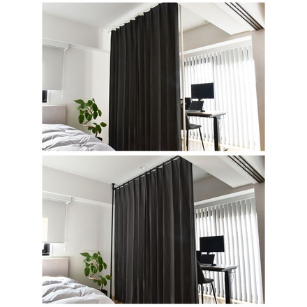 つっぱりカーテンレール 中間支柱付き リングランナー30個付き 幅200~300cm カーテンポール TOSO トーソー Naivis ナイビス ブラック