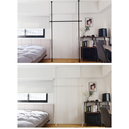 つっぱりハンガー 1段タイプ 幅120~200cm ハンガーラック 突っ張り棒 物干し竿 脱衣所 ランドリー ブラック