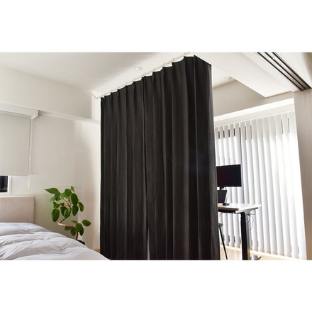 つっぱりポール リングランナー10個付き 幅70~120cm カーテンポール 突っ張り棒 間仕切りパーテーション ブラック