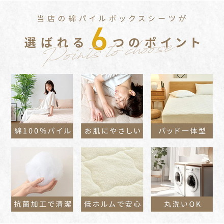 ボックスシーツ 綿100% シングル セミダブル ダブル パイル地 抗菌 防臭 洗える 低ホルム おしゃれ かわいい ミルクティーベージュ ダブル