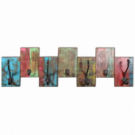 vidaXL ウォールハンガー フック7点付き 再生木製 無垢材ホーム&ガーデン デコレーション コート・帽子用ラック