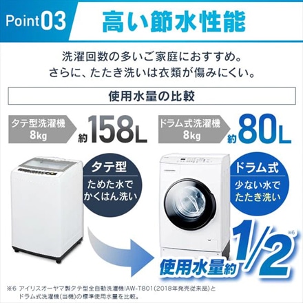 アイリスオーヤマ ドラム式洗濯乾燥機 8kg4kg FLK842-W ホワイト