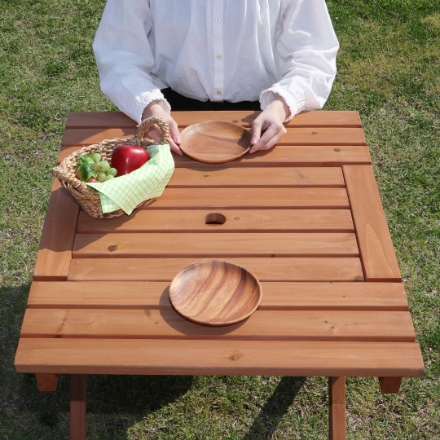 杉材ＢＢＱテーブル＆ベンチセット ミニ コンロスペース付