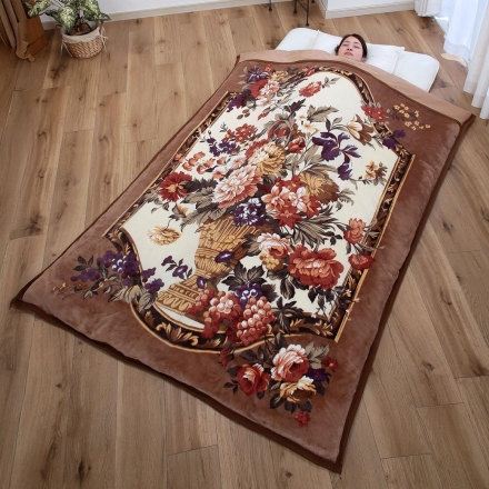 掛布団カバーになる衿付マイヤー毛布 ブラウン