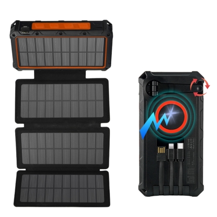折り畳み式ソーラーモバイル充電器 40,000mAh 大容量 ケーブル内蔵 ソーラー充電 手回し モバイルバッテリー 防災 アウトドア