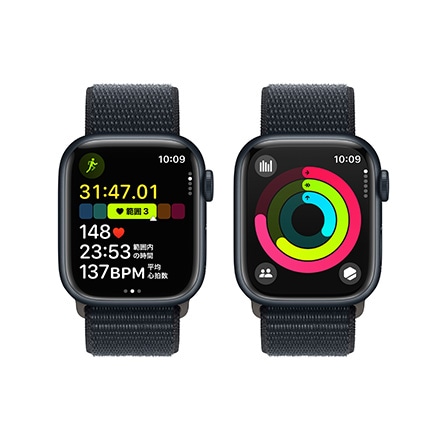 Apple Watch Series 9（GPSモデル）- 41mmミッドナイトアルミニウムケースとミッドナイトスポーツループ with AppleCare+