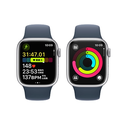 Apple Watch Series 9（GPSモデル）- 41mmシルバーアルミニウムケースとストームブルースポーツバンド - S/M with AppleCare+