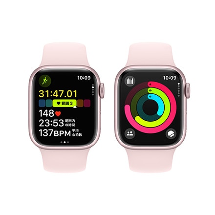 Apple Watch Series 9（GPSモデル）- 41mmピンクアルミニウムケースとライトピンクスポーツバンド - S/M with AppleCare+