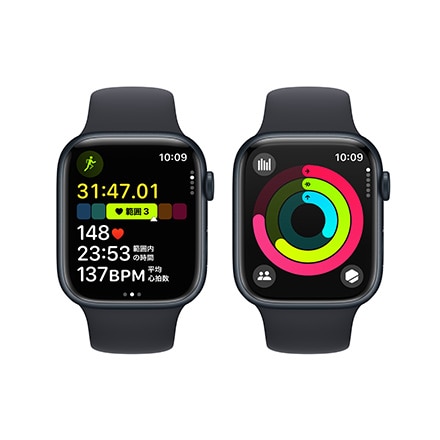Apple Watch Series 9（GPSモデル）- 45mmミッドナイトアルミニウムケースとミッドナイトスポーツバンド - S/M with AppleCare+