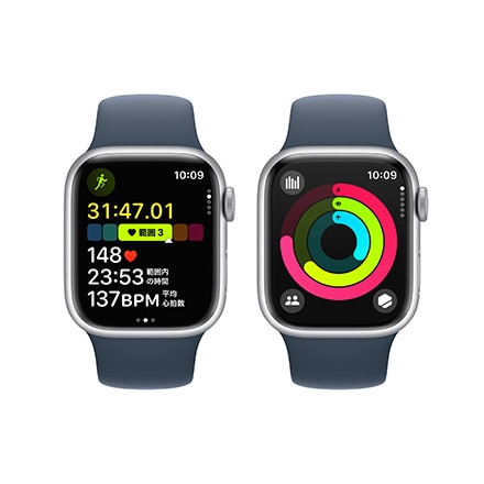 Apple Watch Series 9（GPS + Cellularモデル）- 41mmシルバーアルミニウムケースとストームブルースポーツバンド - S/M with AppleCare+