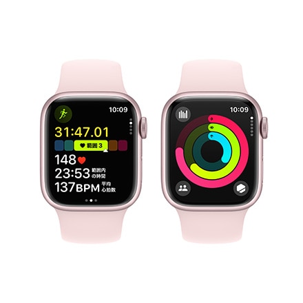 Apple Watch Series 9（GPS + Cellularモデル）- 41mmピンクアルミニウムケースとライトピンクスポーツバンド - S/M with AppleCare+