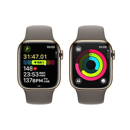 Apple Watch Series 9（GPS + Cellularモデル）- 41mmゴールドステンレススチールケースとクレイスポーツバンド - S/M with AppleCare+