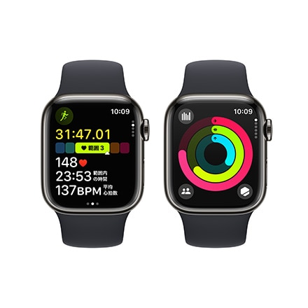 Apple Watch Series 9（GPS + Cellularモデル）- 41mmグラファイトステンレススチールケースとミッドナイトスポーツバンド - S/M with AppleCare+