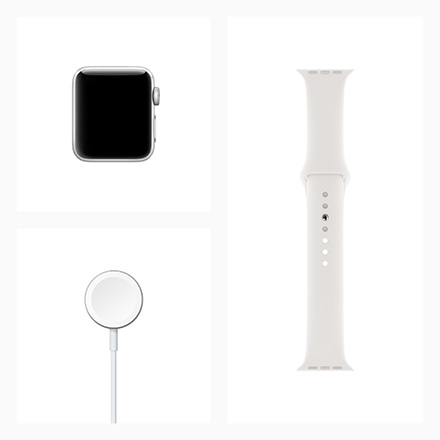 Apple Watch Series3（GPSモデル）- 38mmシルバーアルミニウムケースとホワイトスポーツバンド with AppleCare+