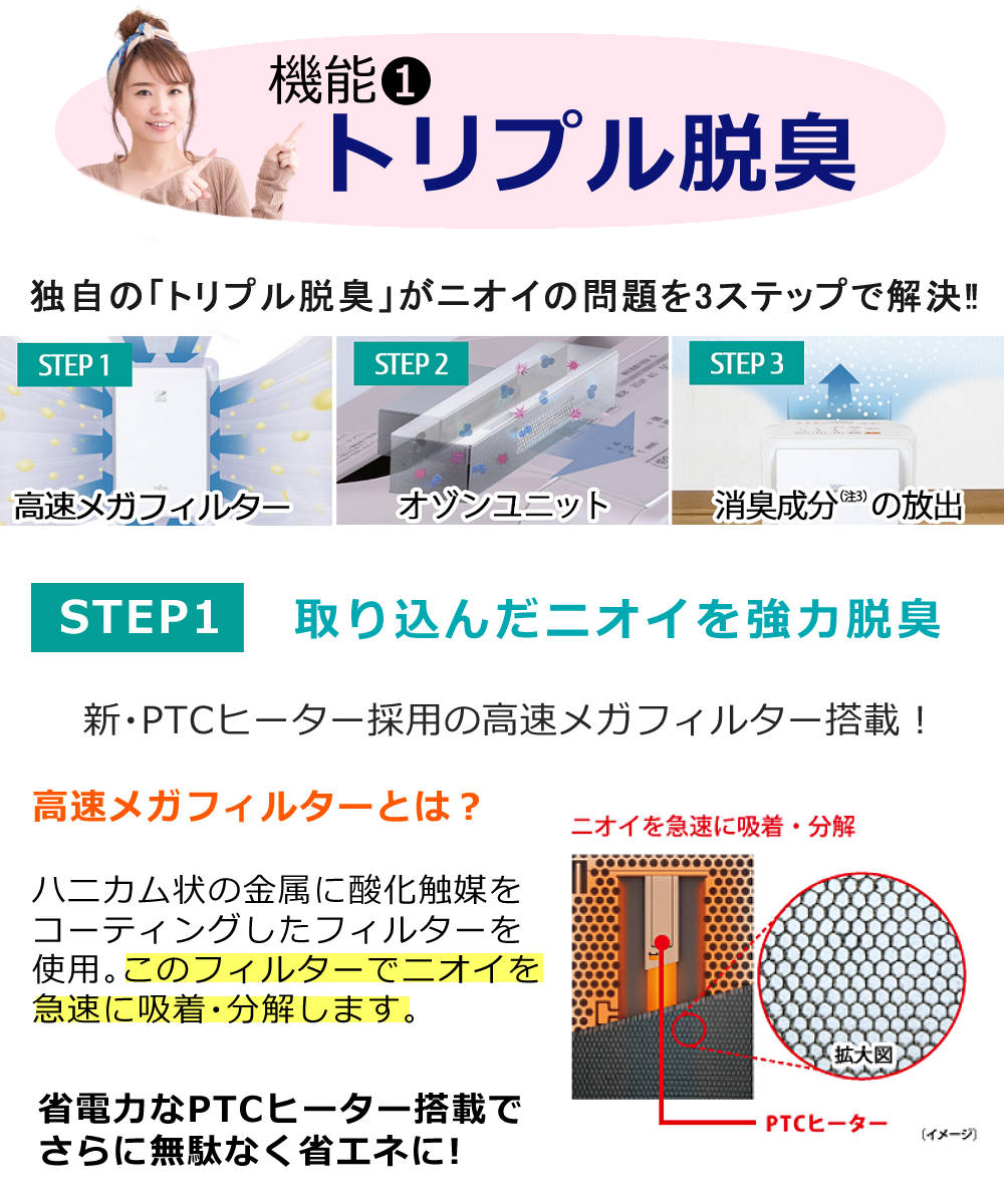 富士通ゼネラル 集じん機能付脱臭機 HDS-302R ＆生乾き臭撃退グッズ3点セット