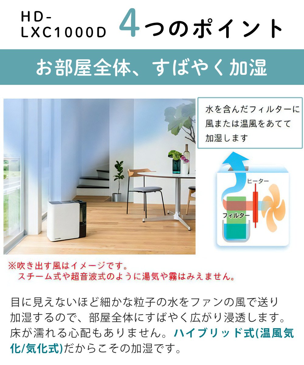 ダイニチ ハイブリッド式加湿器 LXCタイプ スノーホワイト HD-LXC1000D-W ＆ 取替フィルター ＆ 抗菌アタッチメント ＆ トレイカバー