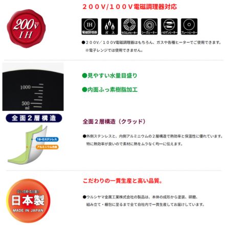 ウルシヤマ金属 匠味 ゆきひら鍋 18cm 日本製